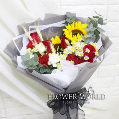 Sunflowers, Roses and Eustomas
