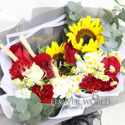 Sunflowers, Roses and Eustomas