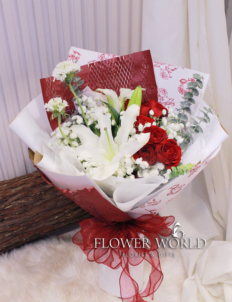 White Lilies and Rose Spray Bouquet
