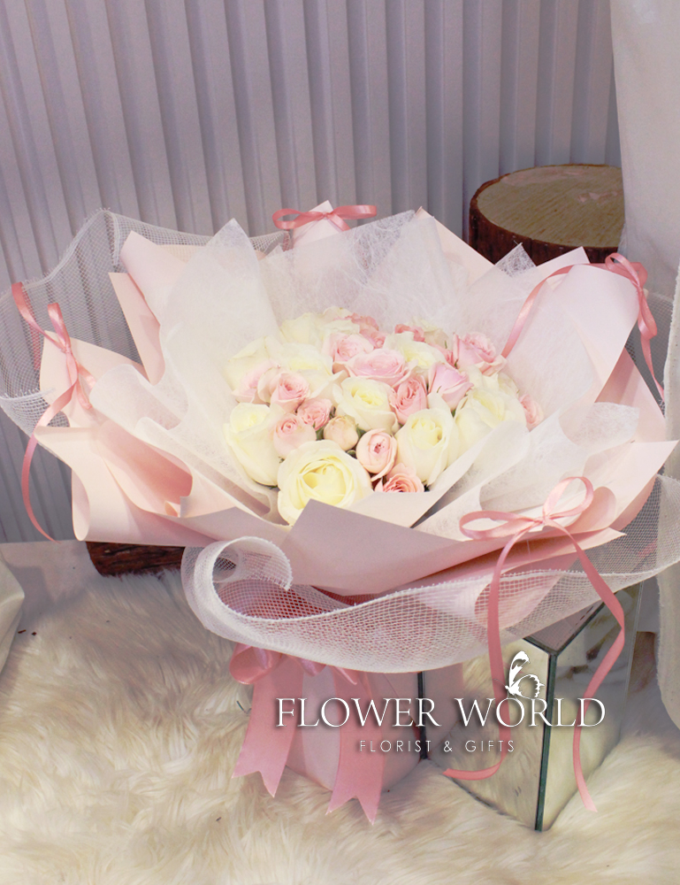 White Rose and Pink Rose Spray Bouquet