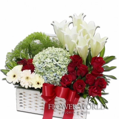 Hydrangea, Lilies, Rose and Daisies Flower Basket