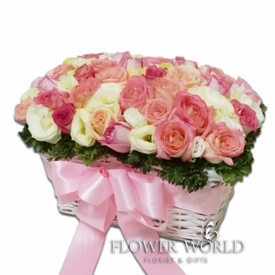 Roses and Eustomas Flower Basket